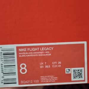 Nike Flight Legacy Mens Sneakers in White, Black, and Red